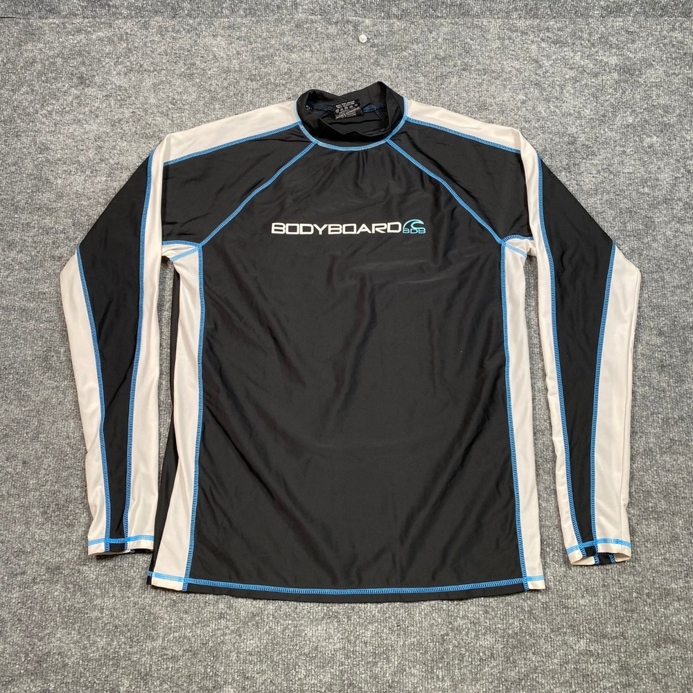 Bodyboard BDB Mens Long Sleeve Rash Guard Black White Blue XL Surf Shirt